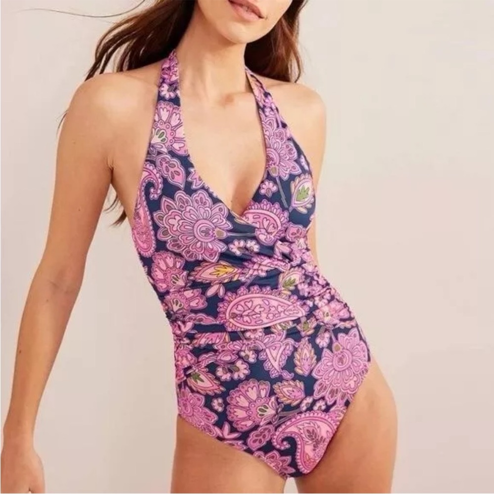 NWT BODEN Levanzo Ruched Halter Swimsuit